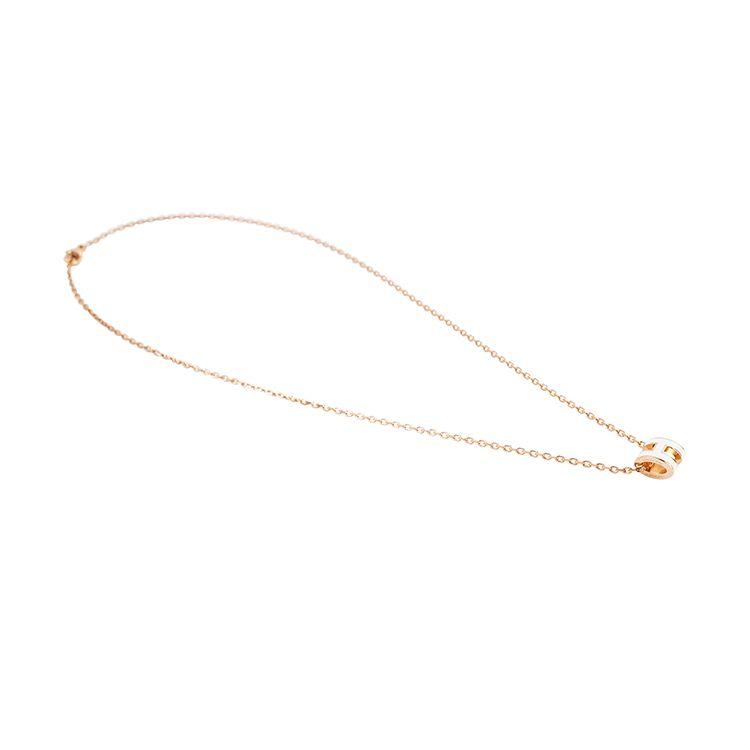 Hermes Mini naszyjnik z wisiorkiem H Logo Pop dla kobiet, różowe złoto, biały H147992FO49