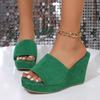 Women's New Summer Square-toed, Peep-toed, Fashionable, One-line and Versatile Wedge Slippers