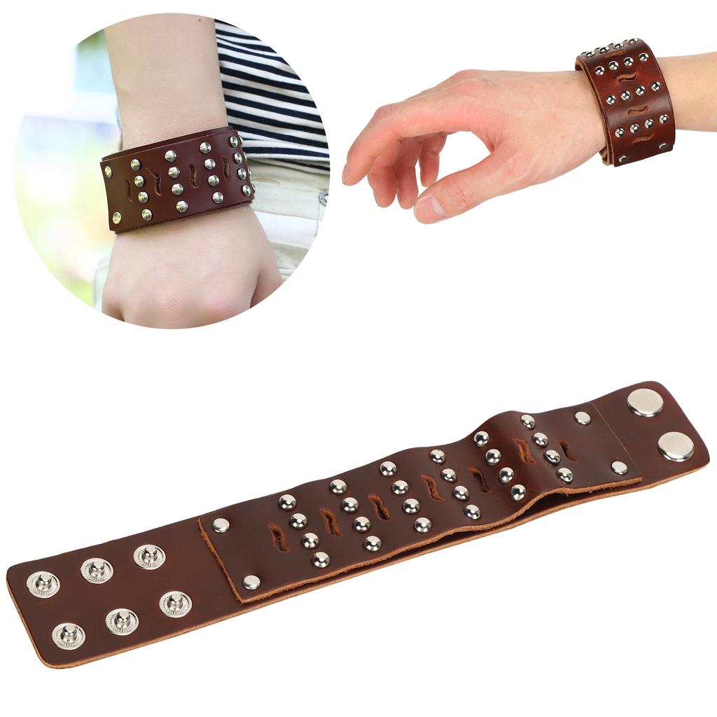   Bracelet Split Leather   Snap Button Rivet   Vintage Wrist Jewelry(Black )