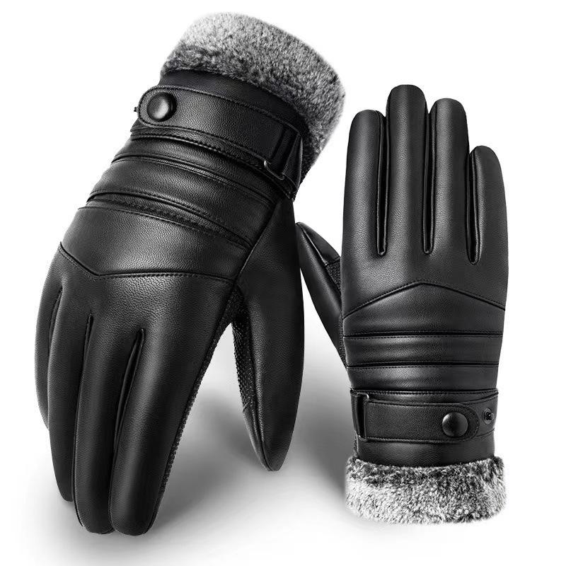 Gants d'hiver en cuir à écran tactile pour homme - Coupe-vent, imperméables et doublés de velours pour la chaleur.