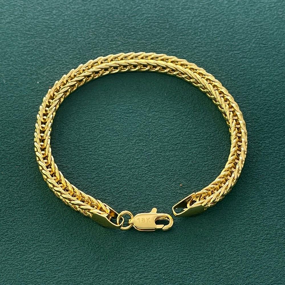 6mm Gold Plated Dragon Bone Chain Bracelet 24K Gold Plated Braided Chain Lobster Clasp