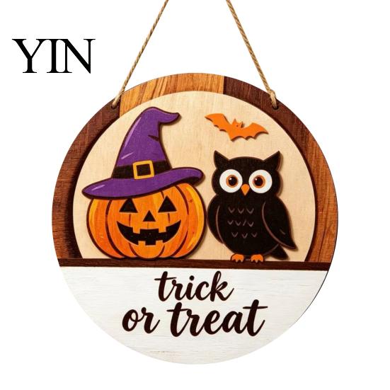 Halloween Door Sign Layered Round Hanger, 3D Pumpkin Ghost Owl Wood Welcome Sign, Handmade Farmhouse Front Wall Hanging Decor for Home Store