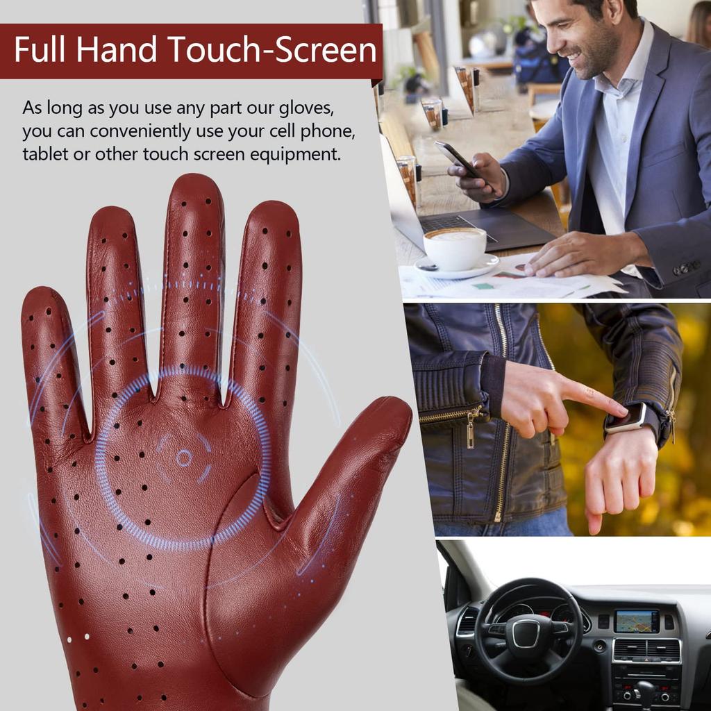 GSG Leather Driving Smartphone Thin Leather Gloves for Perfect for Driving and Product 210611 Men's Gloves, Compatible, Summer, Unlined, Perforated,
