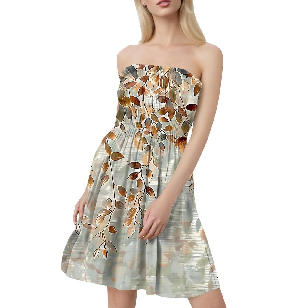 Modisches Damen-Freizeitkleid mit Bandeau-Ausschnitt und Blumendruck, ärmellos