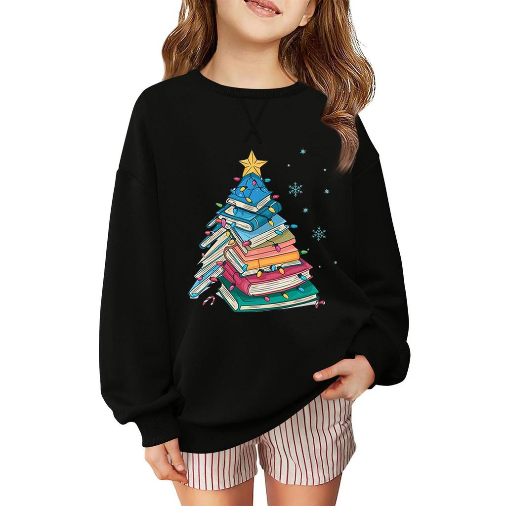 Children's Fashionable Casual Long-sleeved Loose Christmas Print Pullover Sweatshirt