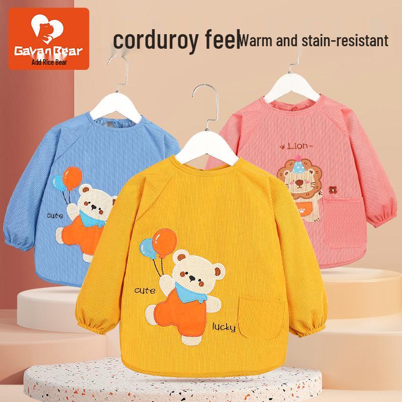 Wasserdichte Cord-Latzhose für Kinder, Baby-Lätzchen, Unisex-Schürze - Fleckenabweisend, Langarm zum Essen