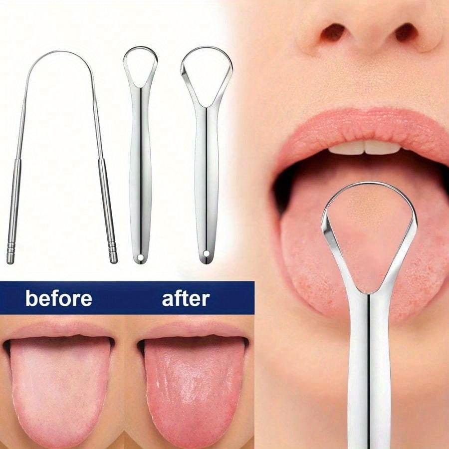 

3pcs Set Hypoallergenic Stainless Steel Tongue Scraper with Ergonomic Handle Fresh Breath Oral Care Tool Easy to Use for Adults