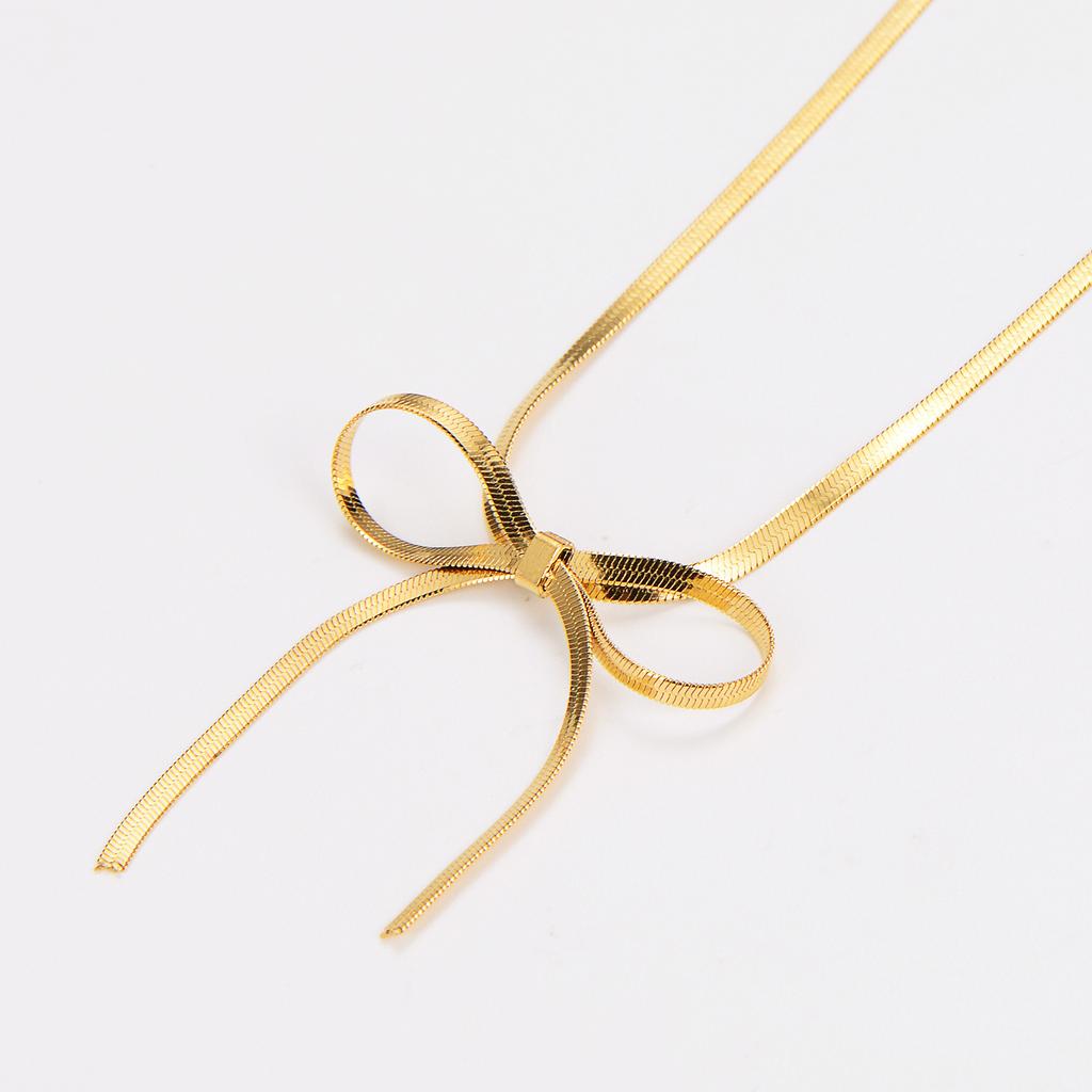 Titanium steel gold silver snake bone bow necklace, non-fading light luxury collarbone chain jewelry