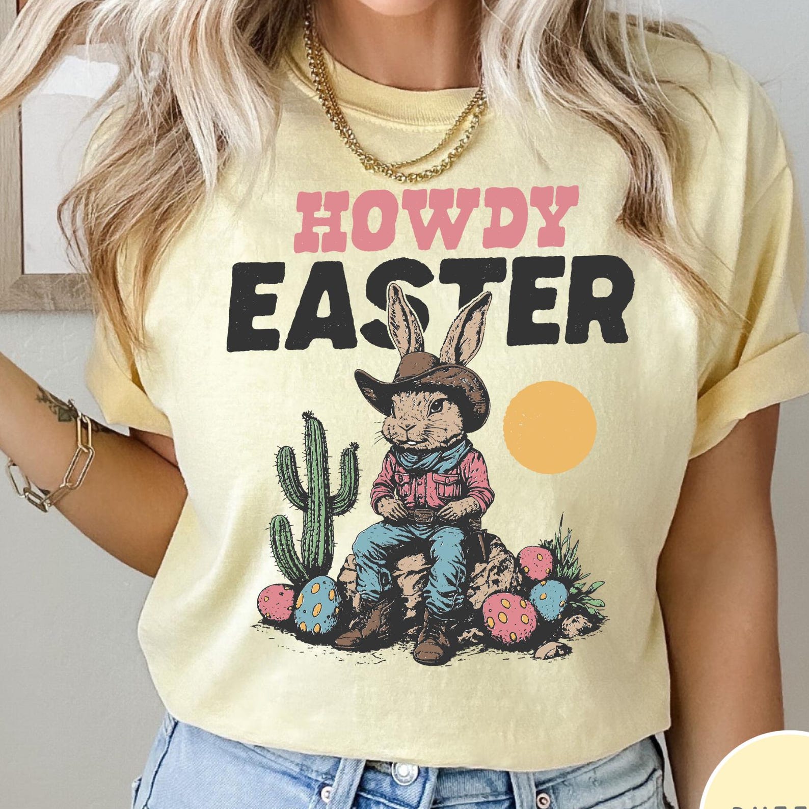 Howdy Easter Comfort Colors® T-Shirt, Retro Western Easter Shirt, Vintage Graphic Easter Tee, Funny Bunny Shirt, Trendy Easter Eggs Shirt 4XL