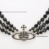 Empress Dowager Saturn Necklace: Punk Black Agate & Diamond Layered Choker for Women