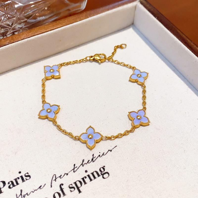 

New Original Design Natural Shell Stone Flower Bracelet Women Stainless Steel Bracelet Fashion Jewelry Accessories фиолетовый