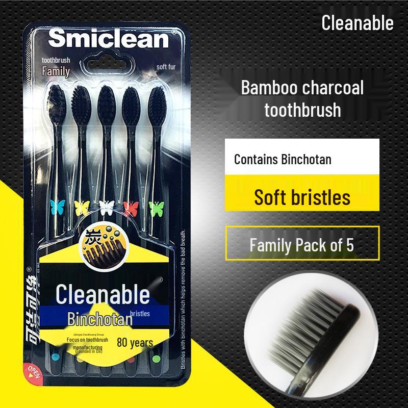 Bamboo Charcoal Soft-Bristle Toothbrush, Adult Family Pack