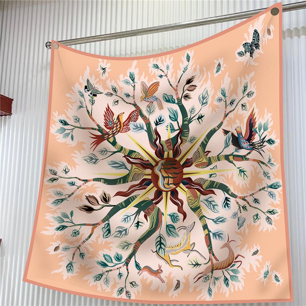 Silk Scarf Women Trees Printed Square Scarves Head Echarpes Silk Foulards Femme Wraps Beach Shawls Bandana Lady Hijabs 90CM
