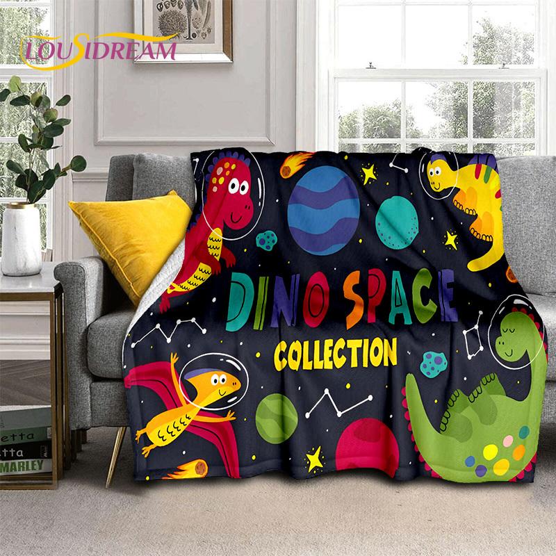 3D Uroczy Dino Kreskówkowy Dinozaur Kosmos Dzieci Miękki Flanelowy Koc na Łóżko Sypialnię Sofę Piknik, Koc do Rzucania na Zewnątrz Rekreacja