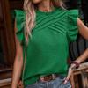 New Summer Pleated Ruffle Flying Sleeve Casual Blouse Women Solid Short Sleeve Round Neck Loose Shirts Women's Clothing Elegant Slim Fit Tops 26595