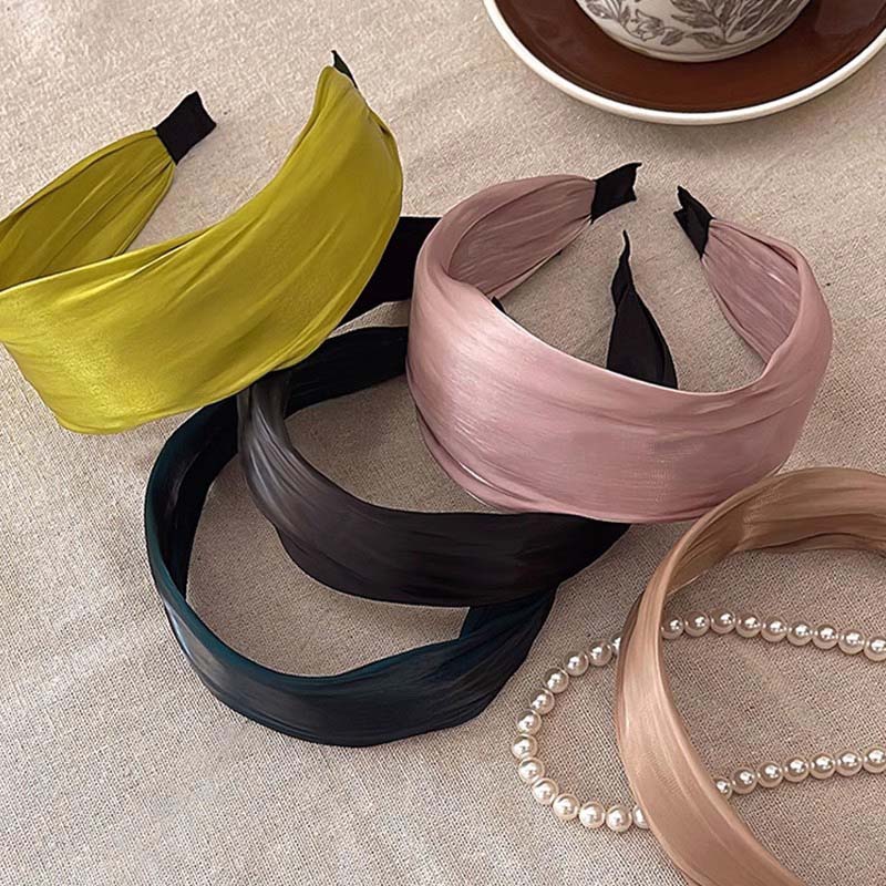 Korean Solid Color Satin Headband for Women Girls Fashion Elegant Wide Sponge Hair Hoop Headwear Hair Accessories