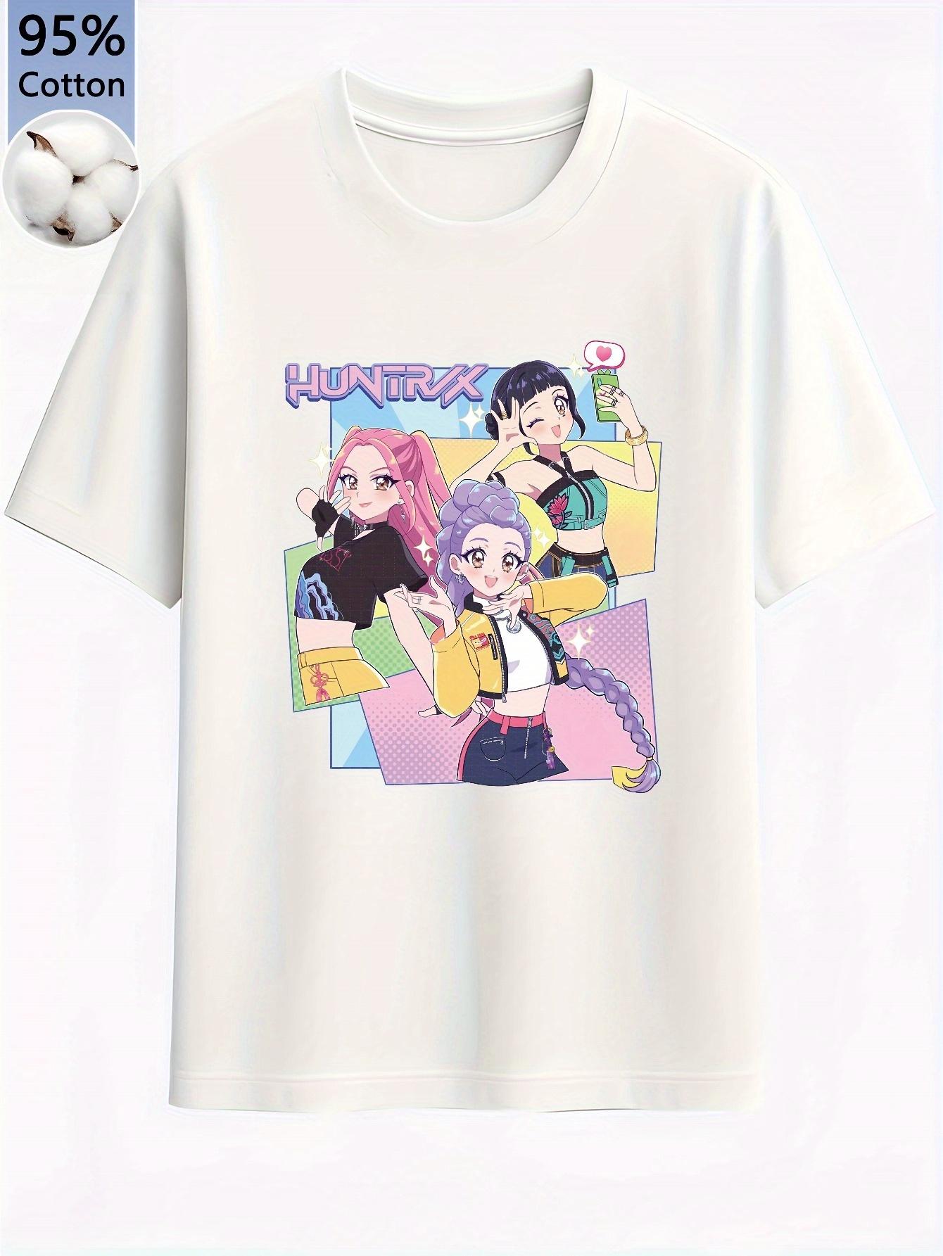

Women s Kpop Huntrx Graphic T-shirt Anime Group K-pop Dance Print Oversized Drop Shoulder Relaxed Fit Casual Summer Tee M