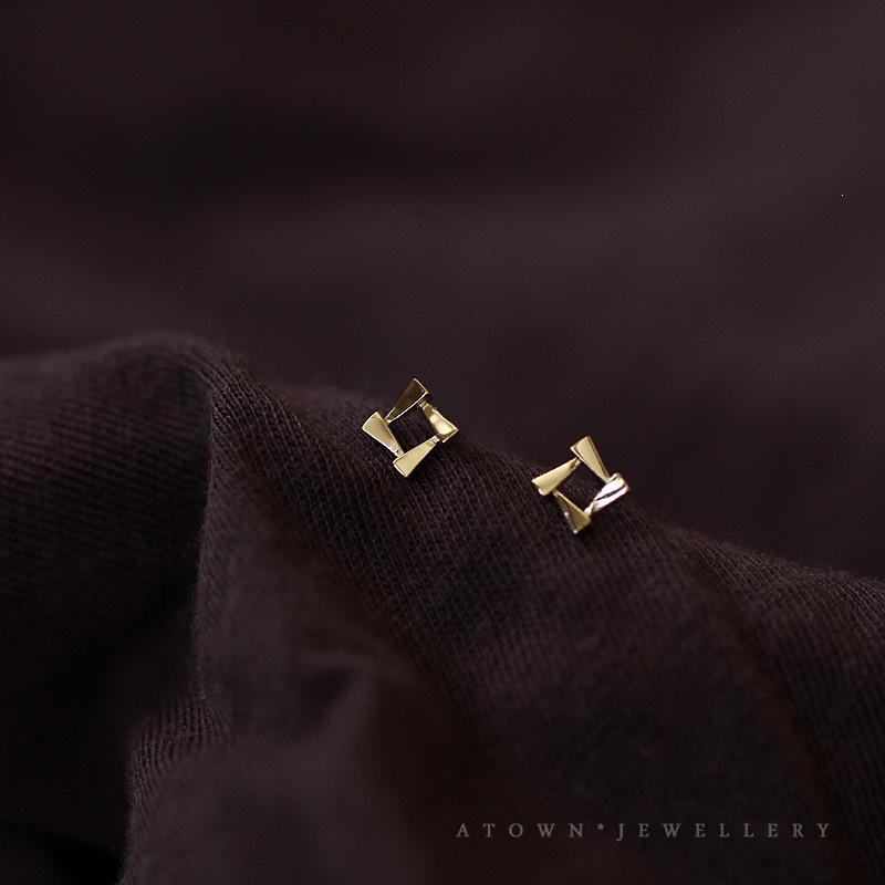 14K Gold-Plated Sterling Silver Geometric Rhombus Earrings - Korean Chic Style for Women Gold Pair (Includes Silver Ear Posts)