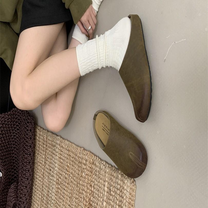 Retro Mori gentle pig's trotters Boken shoes women's outer wear 2025 spring and summer thick-soled ugly cute one-pedal bag head half slippers