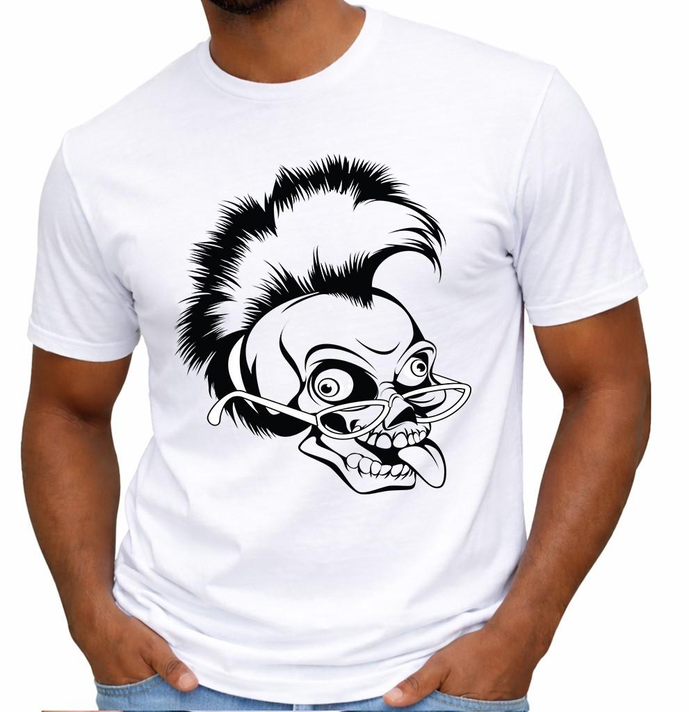 Punk Skull T Shirt Mohawk Skull Graphic Rocker Gothic Biker Tattoo Style Tee S