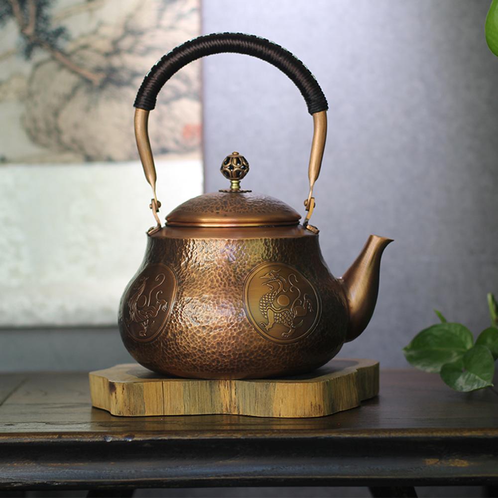 Pear Shaped Red Copper Teapot, Handmade Hammered Copper Teakettle, Around the Stove Boiling Tea Pot, Kung Fu Health Tea Set,1.5L