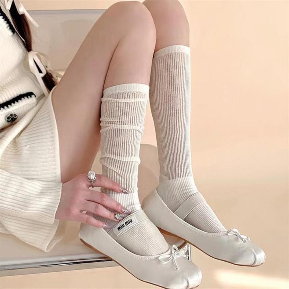 Thin Slim Calf Socks Solid Color Mesh Long Socks New Stacked Socks  Women Girl