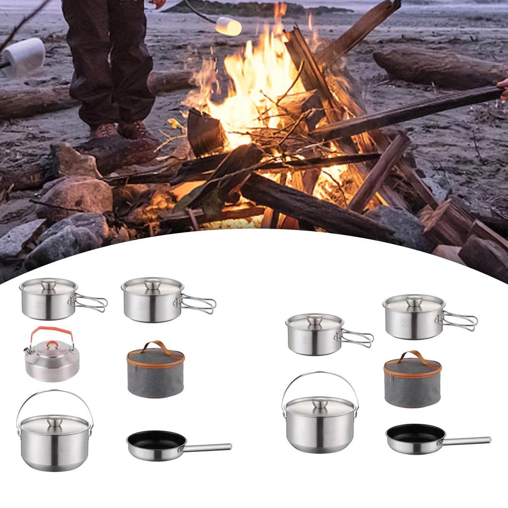 Camping Cookware Kit Hanging Pot Utensils Indoors Fishing Picnic Outdoor with kettle