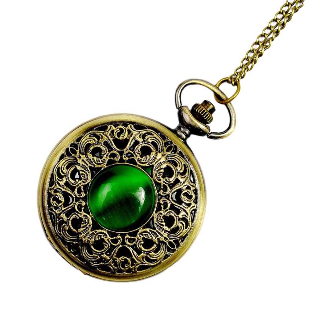 Vintage Emerald Stone Pocket Watch Gothic Fashion Retro Green Opal Pocket Watch