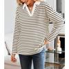 Spring Autumn Women's Striped V-Neck Loose Sweatshirt Lapel Sweatshirt