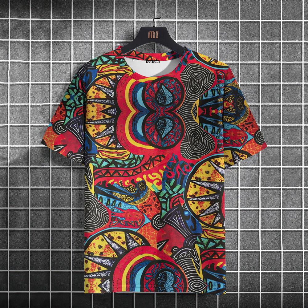 New Summer Men's T-Shirt 3D Ethnic Style Print Short Sleeve Casual Fashion T-Shirt for Men O Neck Tops Oversized Men's Clothing