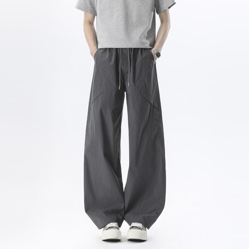 Summer Quick-drying Pants New Deconstruction Design Loose Wide-leg Pants Men's and Women's Drawstring Straight Pants Ruffian Handsome Trousers