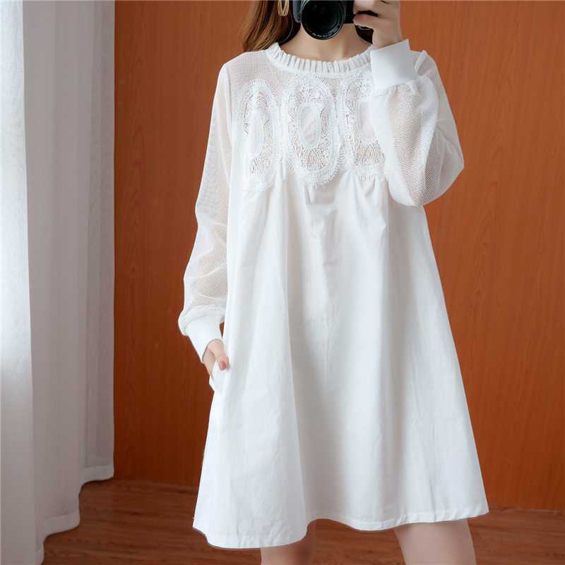 Western Style Plus Size Women's Summer Dress Fat Sister Lace Mesh Stitching Short Sleeves
