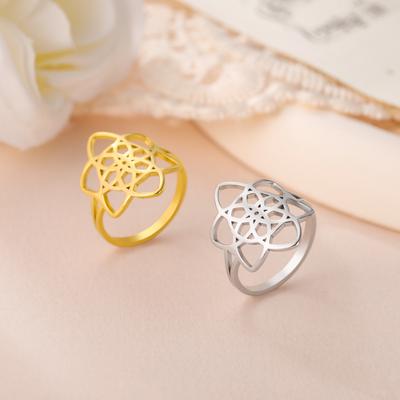 Flower of Life Rings Stainless Steel Silver Color Good Life Amulet Finger Rings Jewelry Accessories for Women Girls