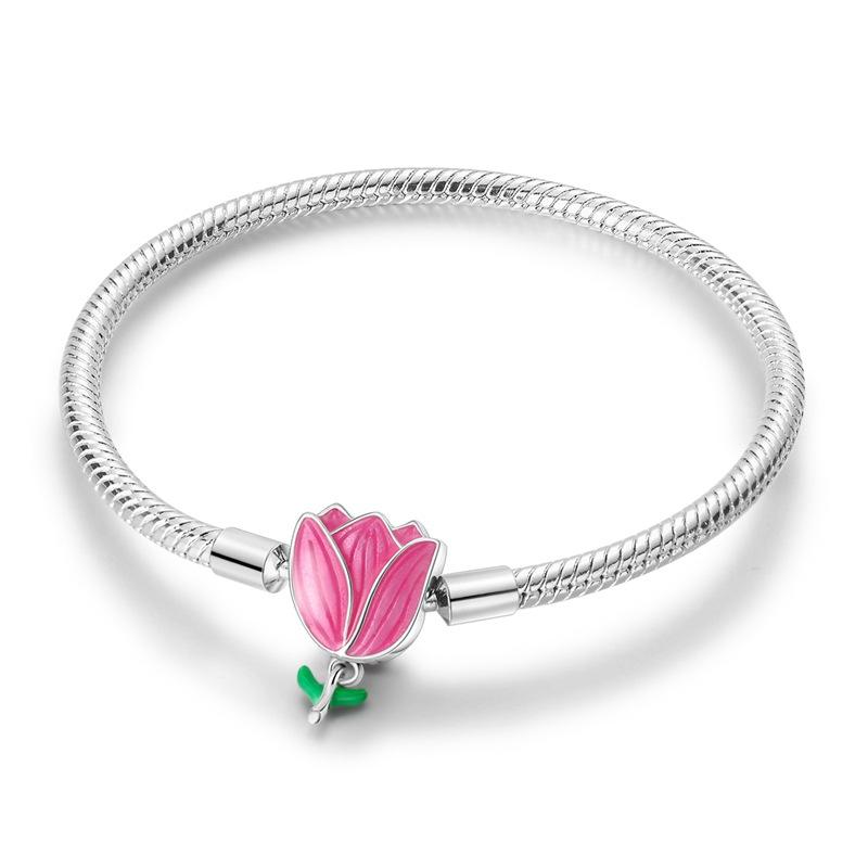 

2026 Starry Sky Unicorn Sunflower Ladybug and Snake Bone Chain 925 Silver DIY Charm Beads 19CM