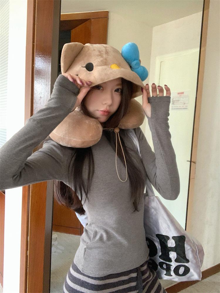 Women's Brushed Thickened Long Sleeve Base Layer T-Shirt with Thumb Holes - Slimming and Versatile for Autumn and Winter.