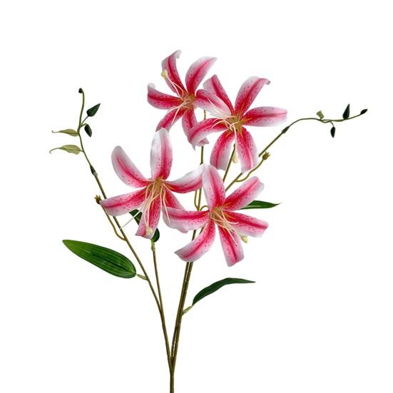 Faux Lily Flower Long Stem Artificial Lily Branch with 4 Bloom Heads And Leaves Real Touch Lilium Flower for Wedding Party Home Decor