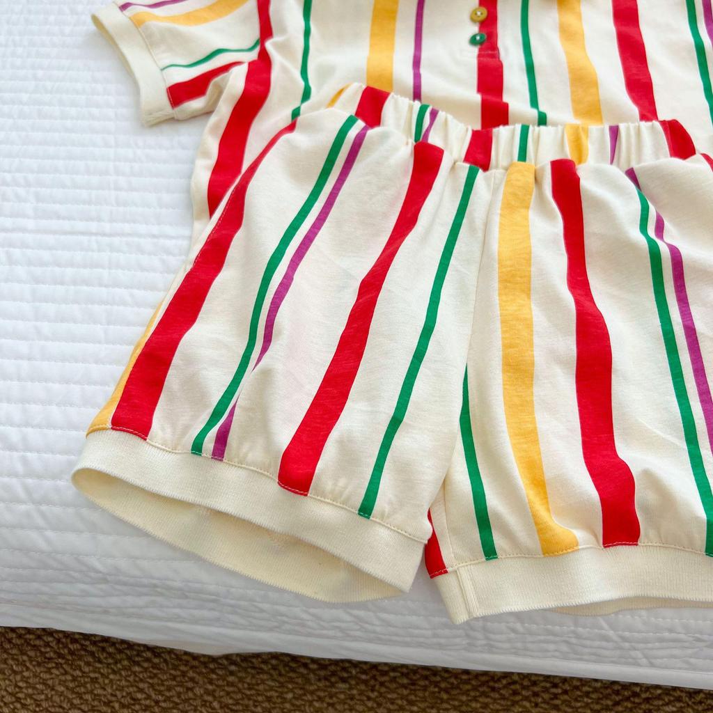 Koreaanse Broer/Zus Gestreept Gebreid Setje: Polo Jurk voor Meisjes & Korte Broek Set voor Jongens