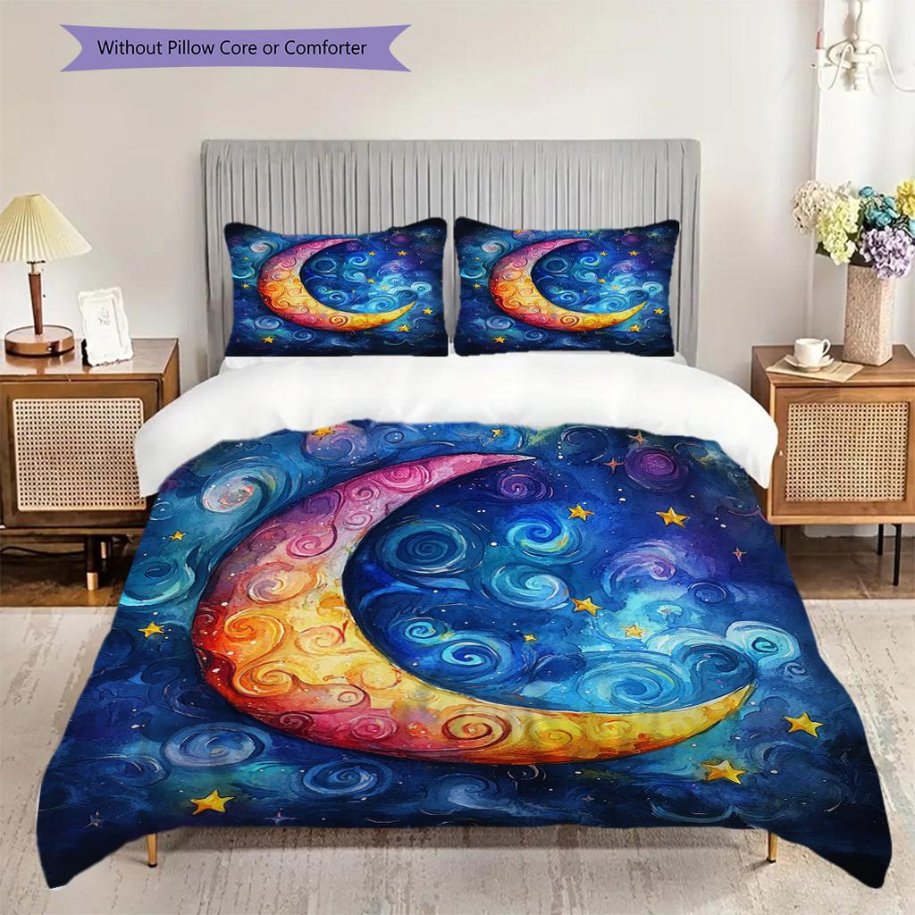 New Moon Pattern Bedding Quilt Set Quilt Cover Pillowcase Home Decoration Birthday Gift (1 * Duvet Cover + 2 * Pillowcase, Without Core)