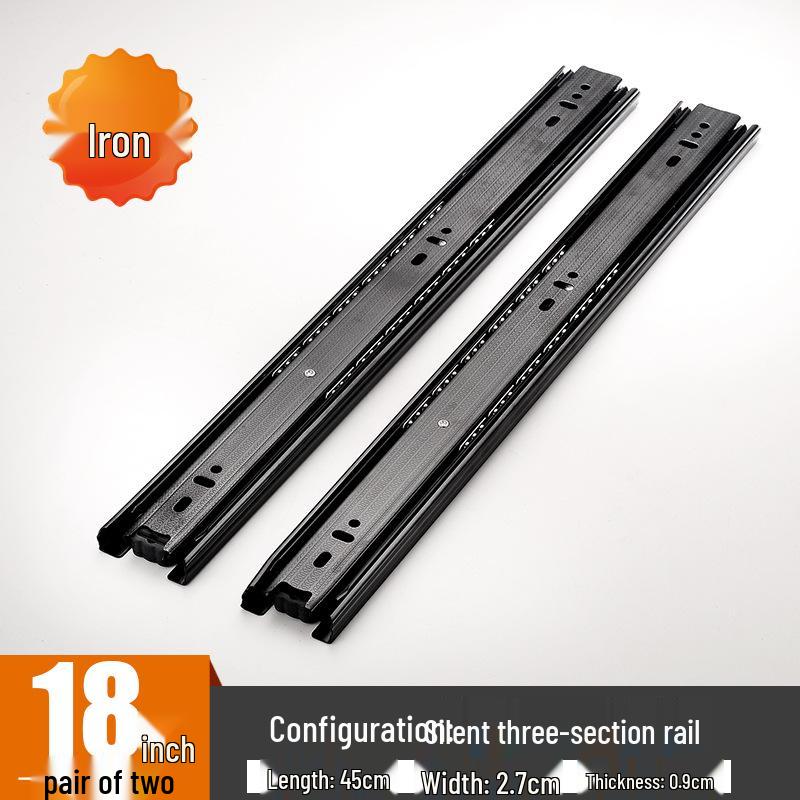 Three-Section Silent Damping Drawer Slide for Computer Desk Keyboards, Cold Rolled Steel Track Rails.