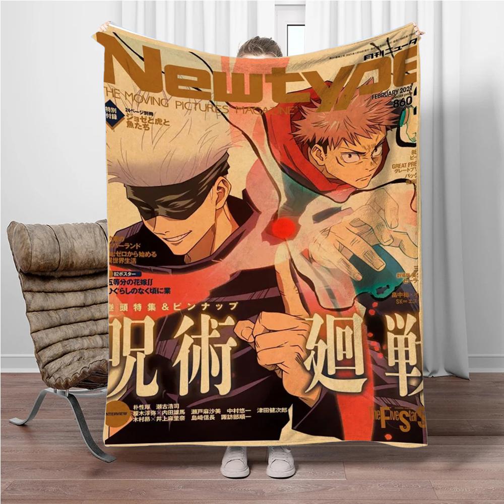 Vintage Anime J-Jujutsu-Kaisen Flannel Blankets Keep Warm Throw Blanket Comfortable Blanket for Picnic Beds Sofa Home Bedroom