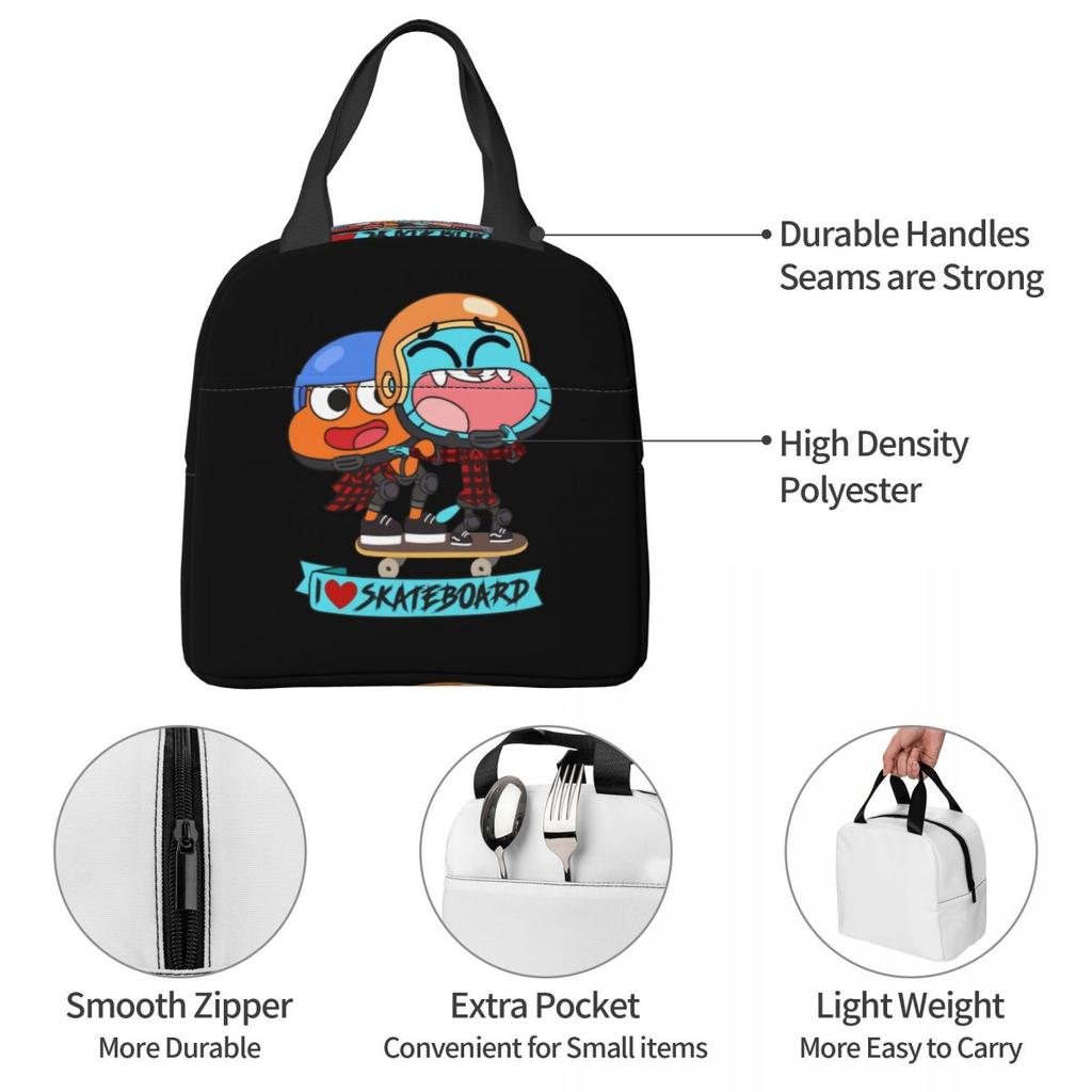 Gumball Darwin Skate Insulated Lunch Bag for Women Office Cooler Thermal Food Box Tote Portable Lunch Boxes Container