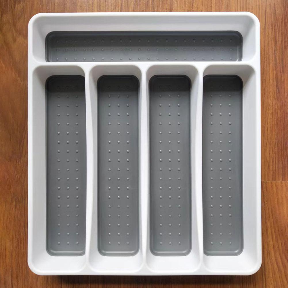 Flatware Tableware Silverware Drawer Organizer Non-Slip Utensil Organizer Plastic Cutlery Tray for Spoon and Fork