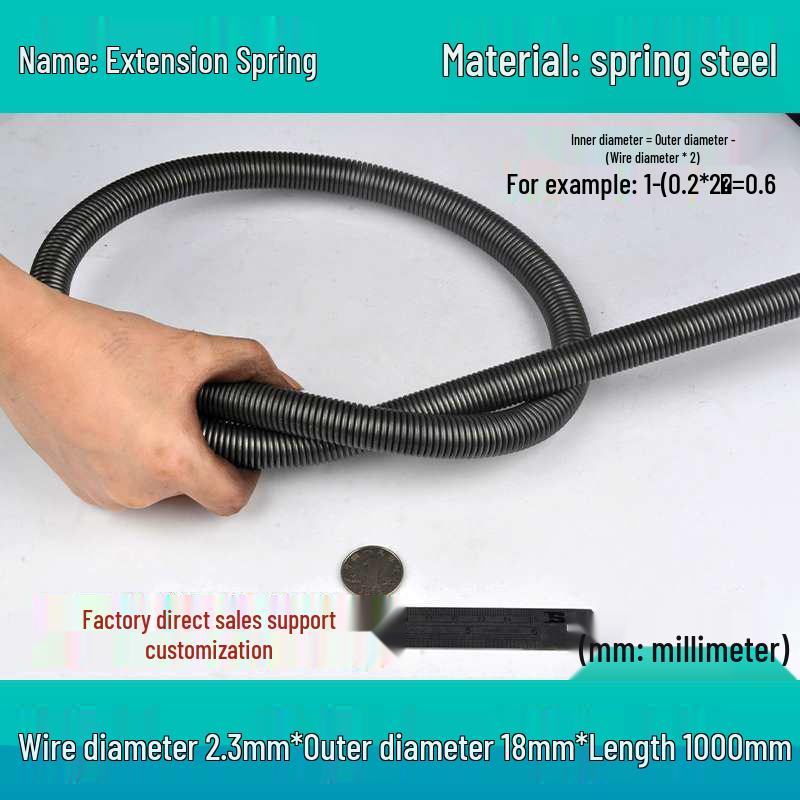 1m Spring Coil Extension with Hook - Strong Tensile Force, Thin Soft Sheath, for Tarpaulins & Sliding Doors