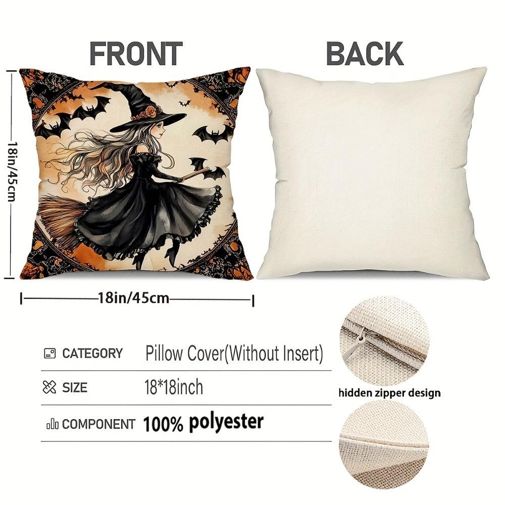 2PCS Halloween Best-Seller Pillow Cover - 45x45cm Polyester, Hand-Wash, Cat/Pumpkin Print