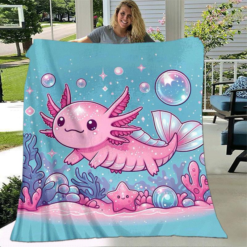 1pc Cute Axolot Printing Lightweight Flannel Blanket, Comfortable and Warm Blanket, for Camping Sofa Bed and Couch Office, Suitable for Gift