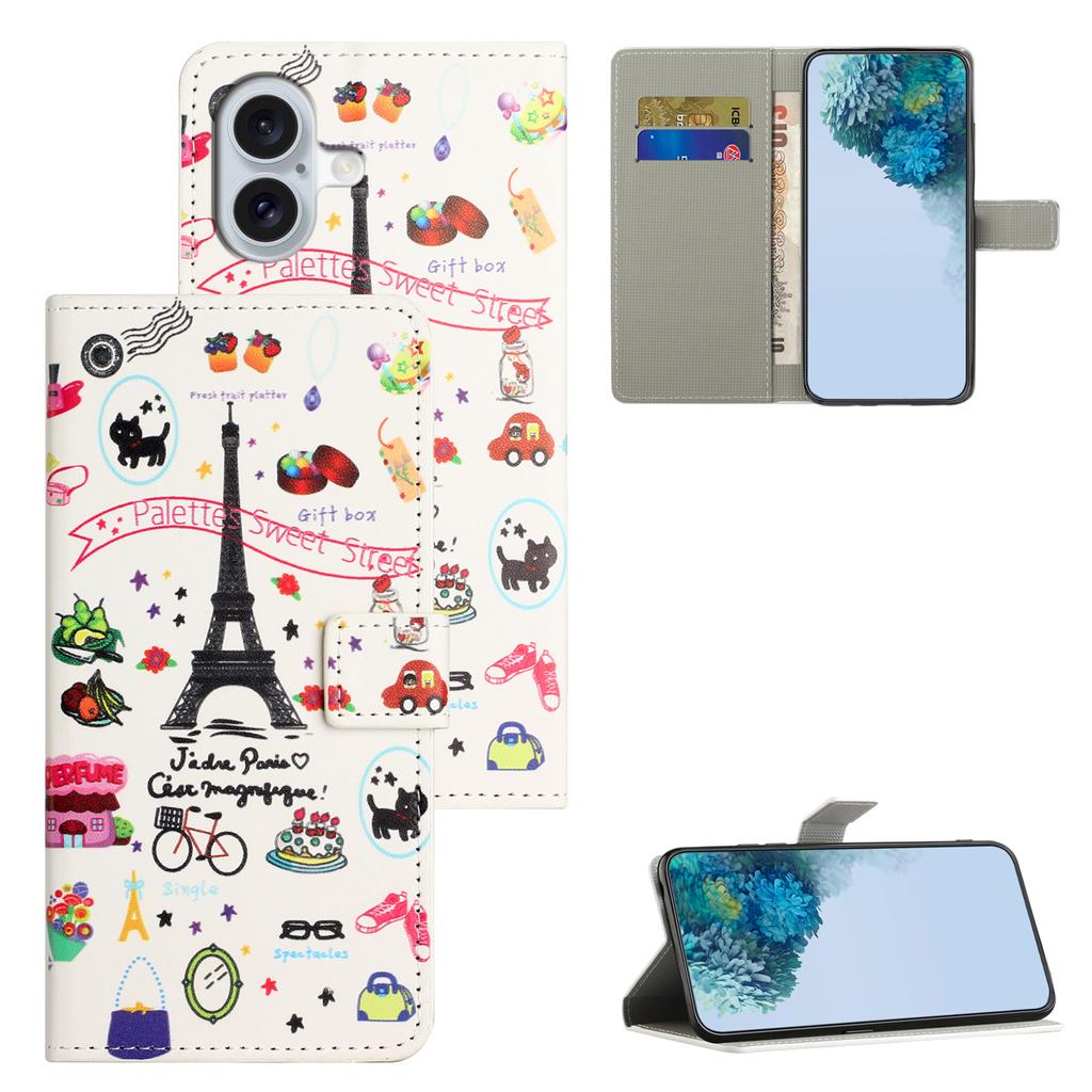 For iPhone 16 Plus Wallet Case Pattern Print PU Leather Flip Phone Cover