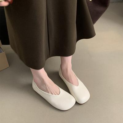Chaussure simple à talon bas et bout carré à ouverture peu profonde pour femmes, nouvelle collection printemps automne, style rétro, semelle plate, chaussures décontractées simples