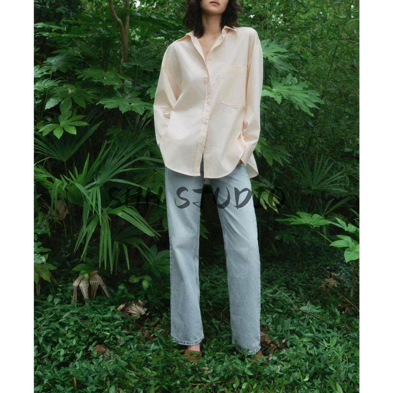 Fall New Women's Clothing Drop Shoulder Design Flap Collar Pure Color Bows Loose Long Sleeves Shirt 3067042