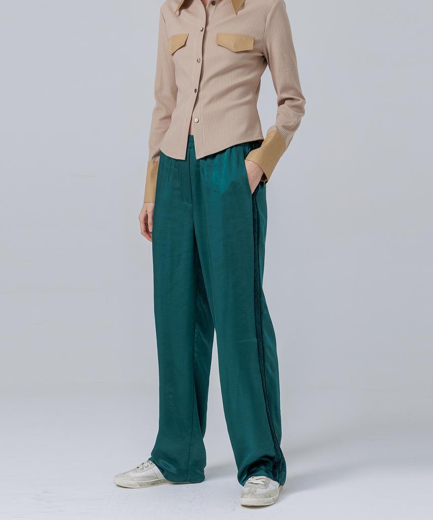 PAGE Satin Elastic Waist Pants _Green