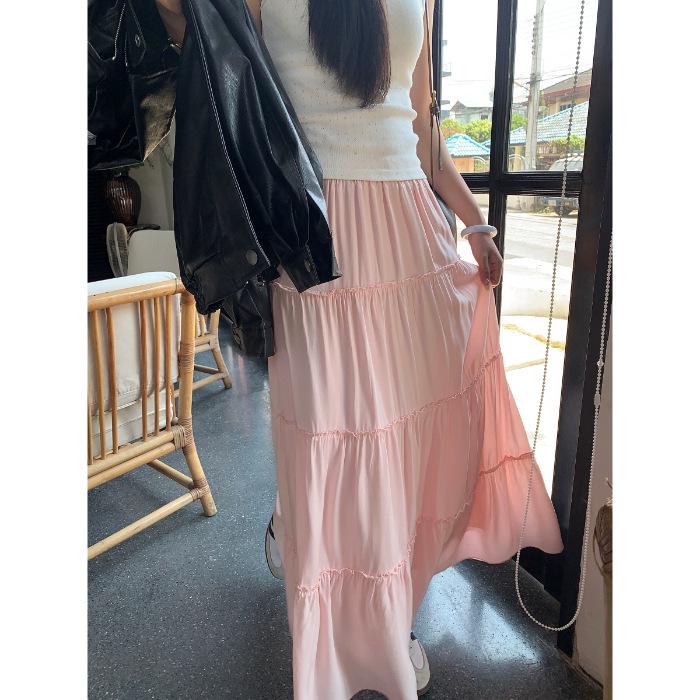 Women's French-Style High Waist White A-Line Skirt for Spring